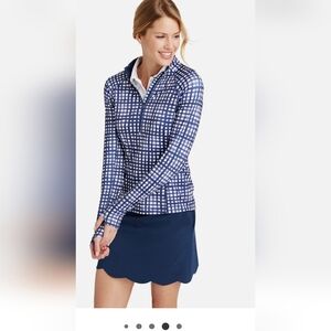 Vineyard Vines womens blue stretch gingham printed stretch 1/2 zip pullover (XX)